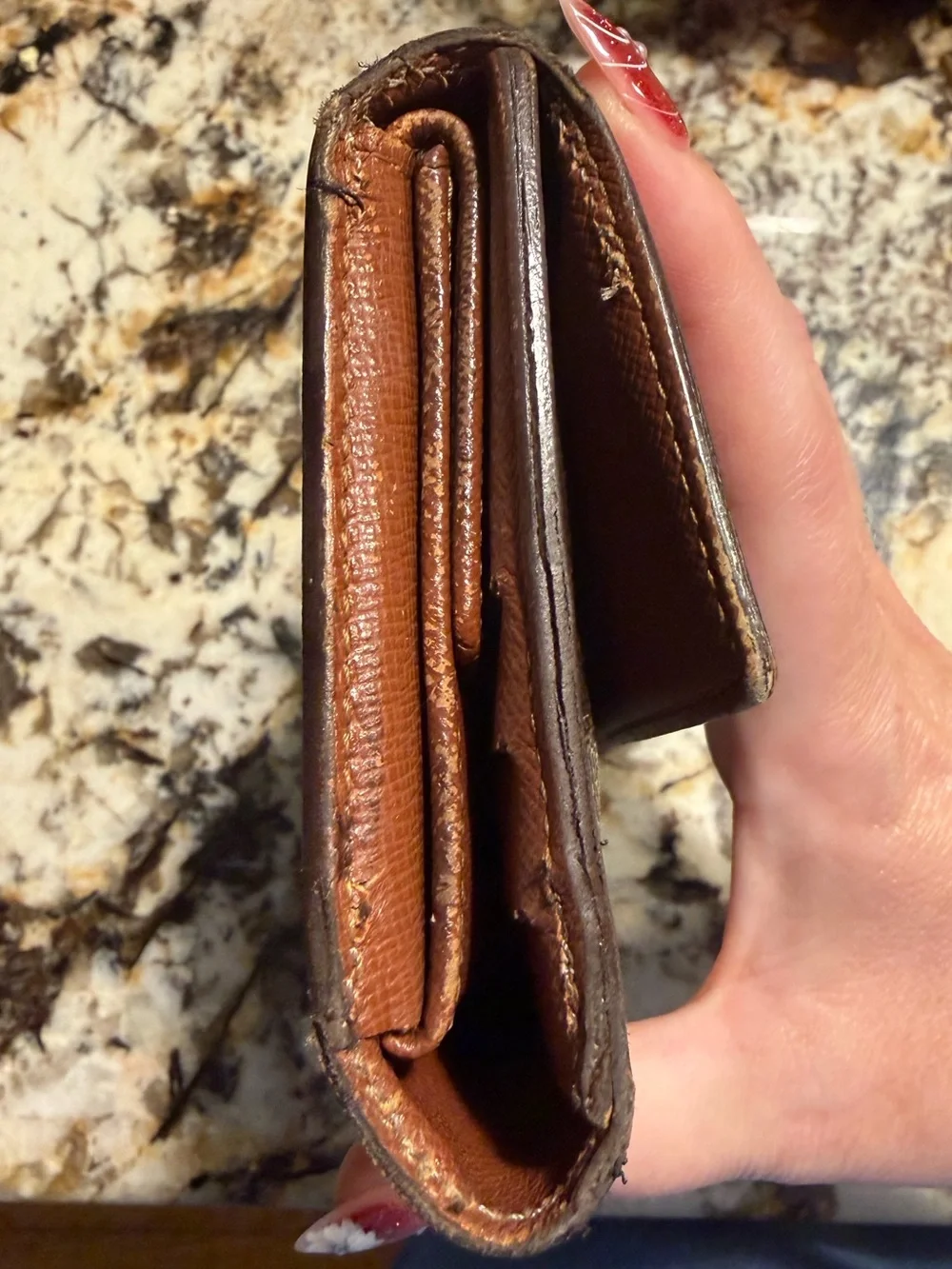 Louis Vuitton LV Authentic Brown Monogram Continental Wallet Gold Vintage